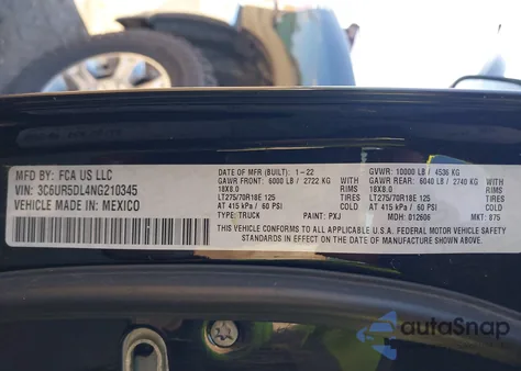 2022 Ram 2500 Big Horn 4X4 6'4 Box из США, поврежденный, VIN 3C6UR5DL4NG210345